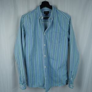 Shipmen Supply CPO Provisions Blue Oxford Shirt w Green Stripes Sz S 100% Cotton